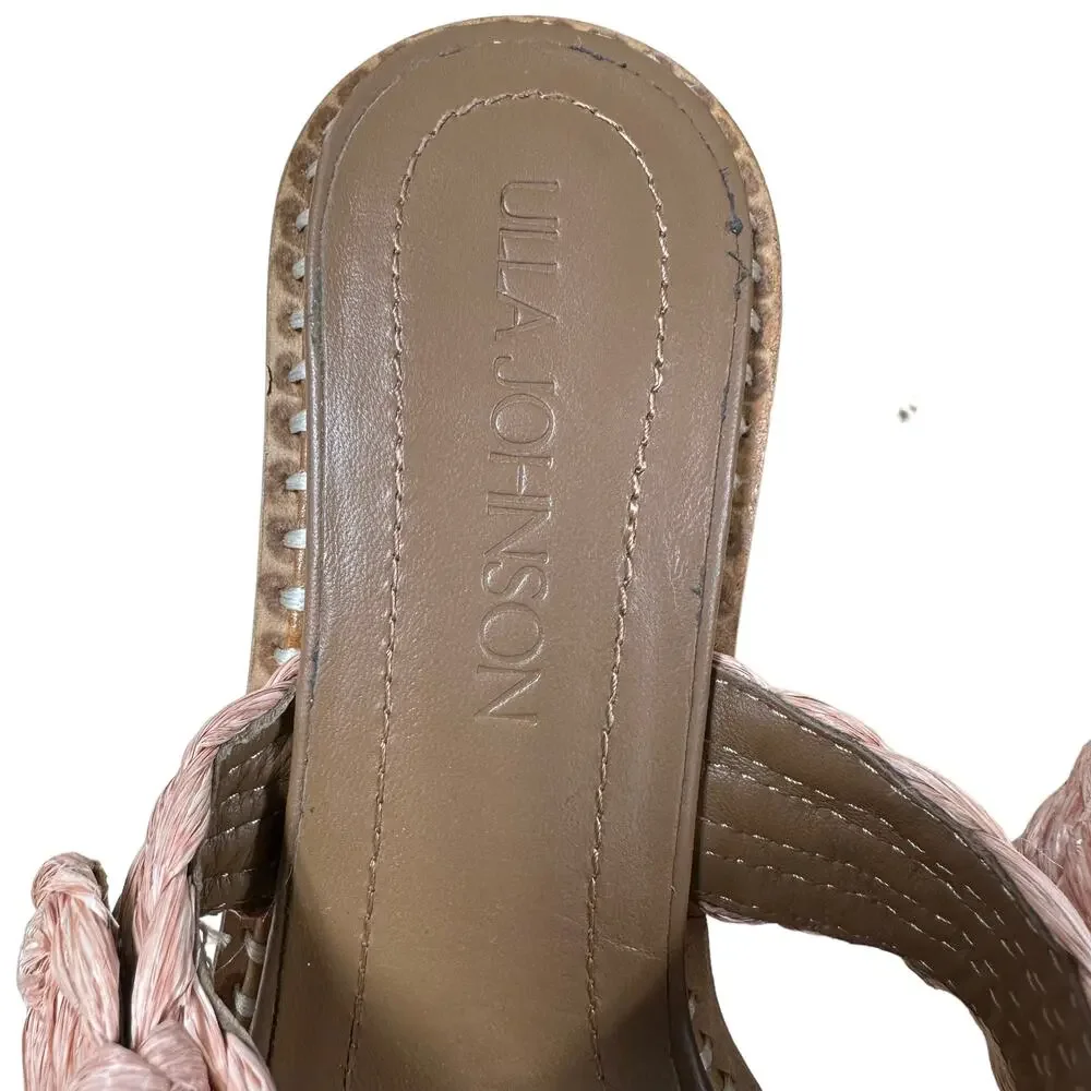 Ulla Johnson Ellery Raffia Sandal Pink Size 38 US 8 Great Condition Gold Buckle - Picture 7 of 9